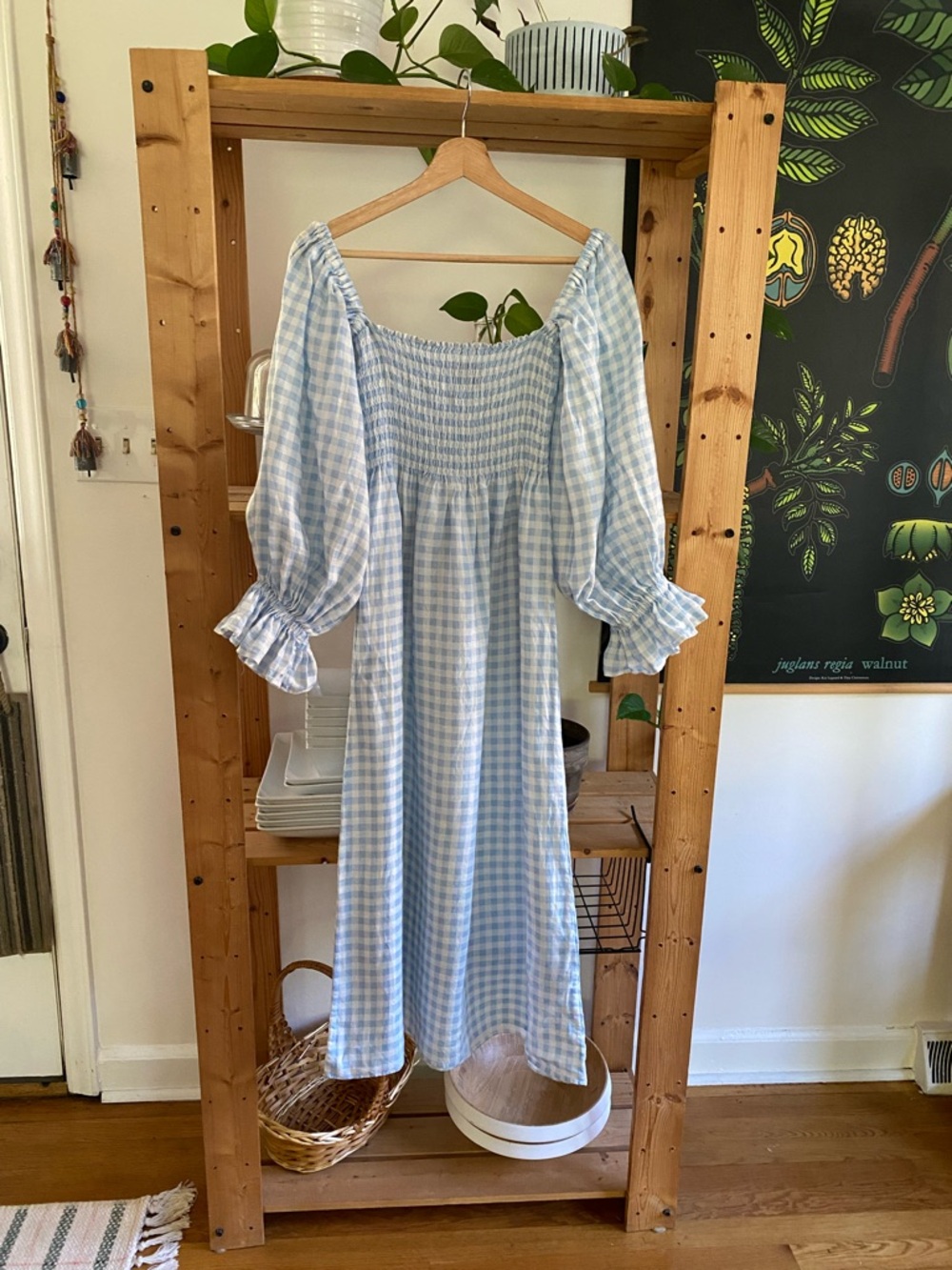 Sleeper Atlanta Linen Midi Dress Blue Gingham Medium - Picture 6 of 15